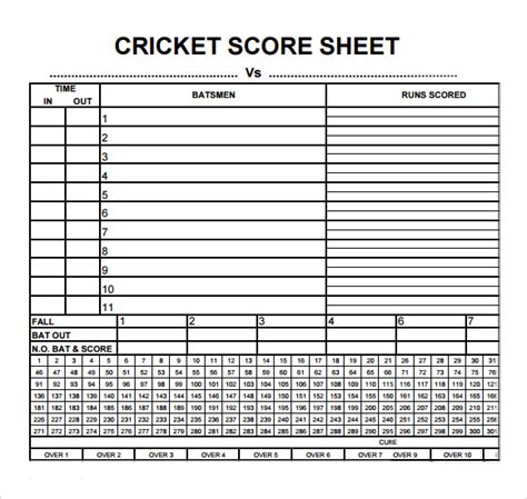 Printable Simple Cricket Score Sheet